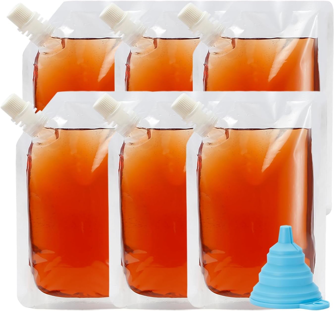 Liquor Plastic Flasks Concealable And Reusable Cruise Sneak Flask Drink Pouches Drinking bags with Funnel (8OZ-6PCS)