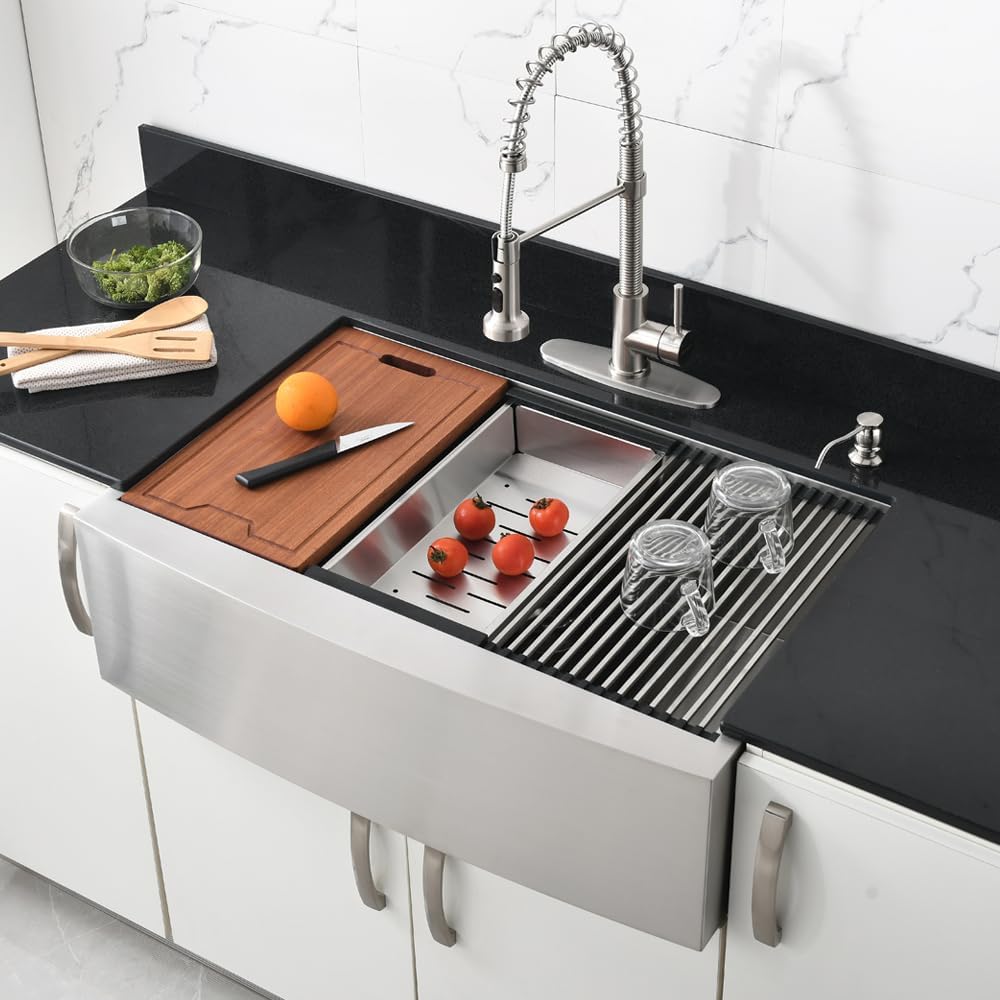 33 Inch Stainless Steel Farmhouse Sink Workstation-Bokaiya 33x22 Apron Front Farm Sink 16 Gauge Single Bowl Farmhouse Kitchen Sink with Cutting Board