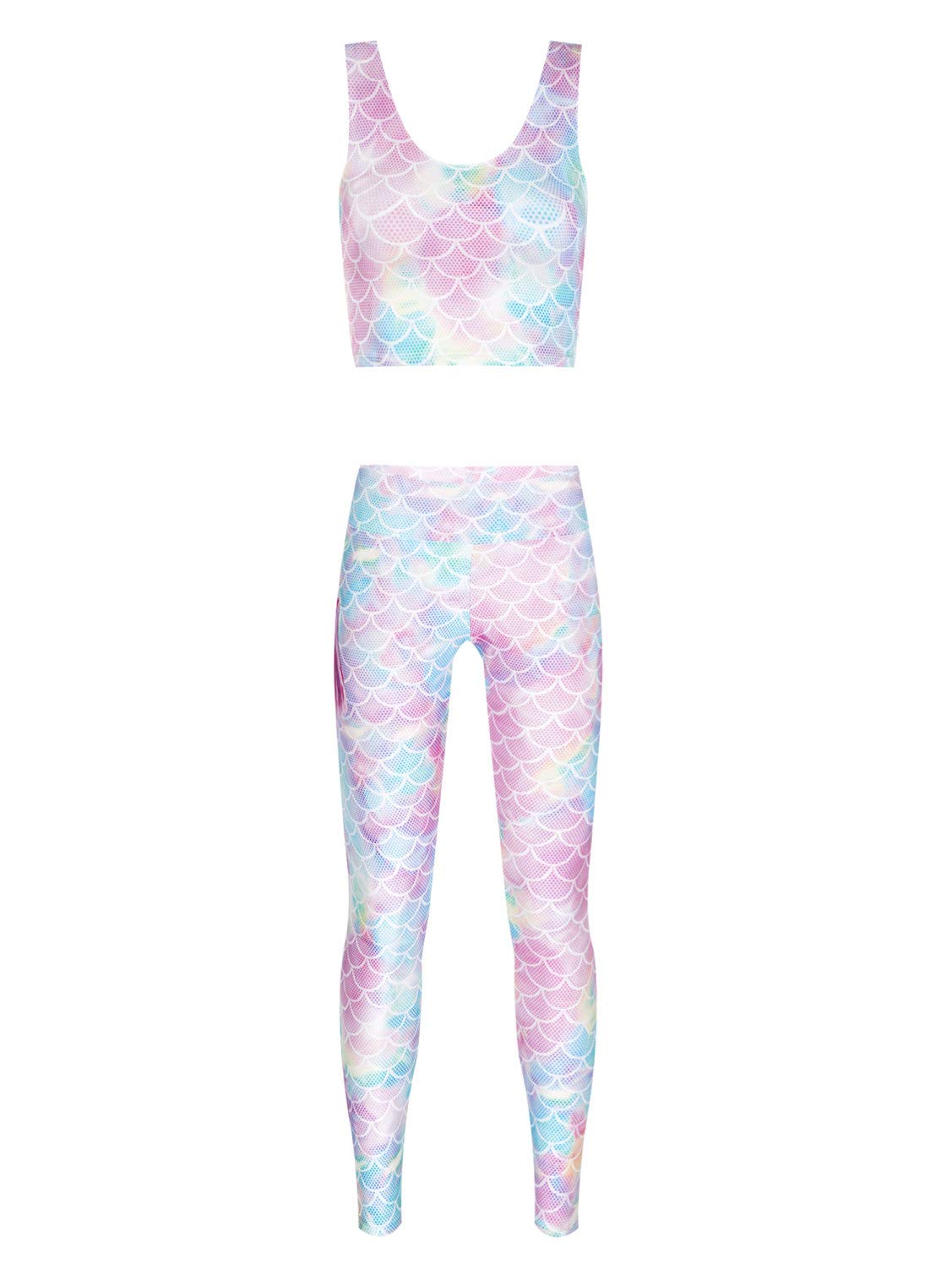 Moily Women 2 Piece Yoga Activewear Set 3D Fish Scale Print Crop Tanks Top Legging Workout Outfits