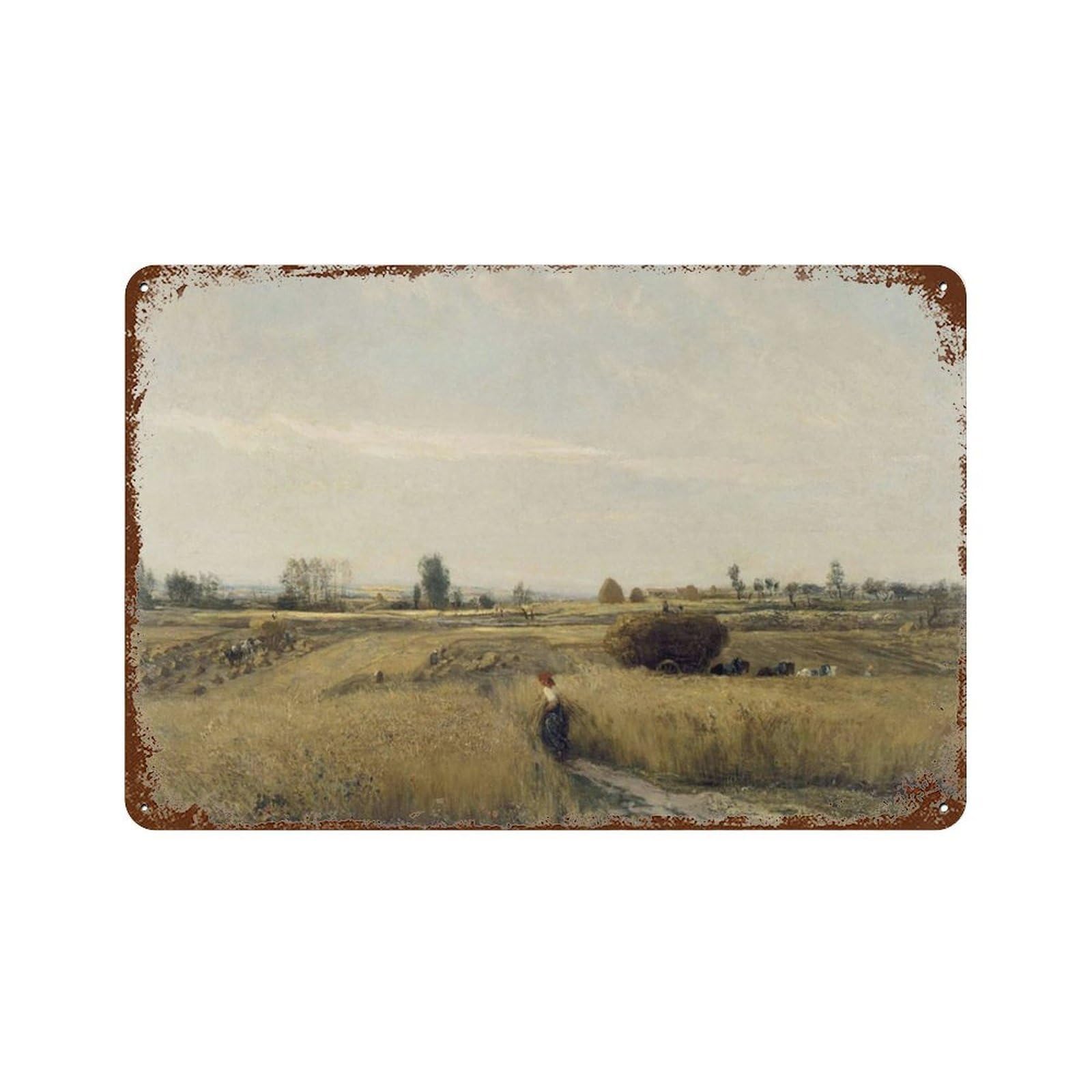 xiaoxiaoshen Cornfield Painting Vintage Landscape Country Meadow Farmhouse Wall Decor Art Metal Tin Poster Modern Home Decor Art Home Bar Shop Decorations Vintage Sign 20x30cm