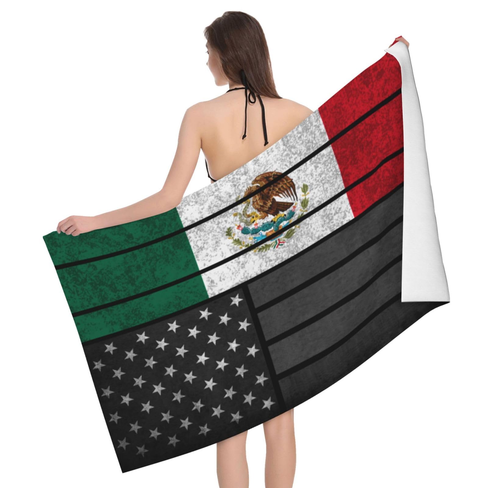 HLBSDM Microfiber Vintage America and Mexico Mexican Flag Beach Towel Quick Dry Soft Sand Free Beach Towels for Pool Swim Beach Lightweight Thin Towels