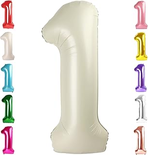 Number Balloons 1, 40 Inch One Balloons for 1st Birthday Girl Boy 1 11 21 Party Decorations Baby Shower Photo Shoot, Cream White 1 Balloon