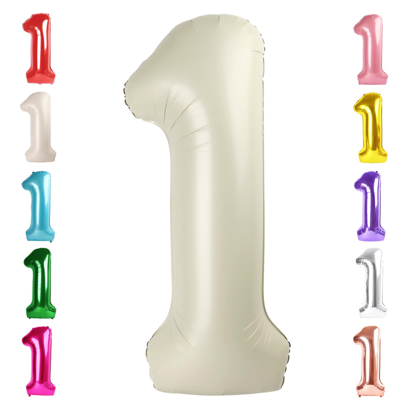 Number Balloons 1, 40 Inch One Balloons for 1st Birthday Girl Boy 1 11 21 Party Decorations Baby Shower Photo Shoot, Cream White 1 Balloon