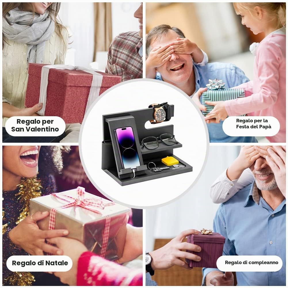 Docking station per telefono in legno, idea regalo per uomo, organizer da scrivania o comodino, regalo di compleanno per marito, festa del papà per papà, idea di anniversario da parte della moglie