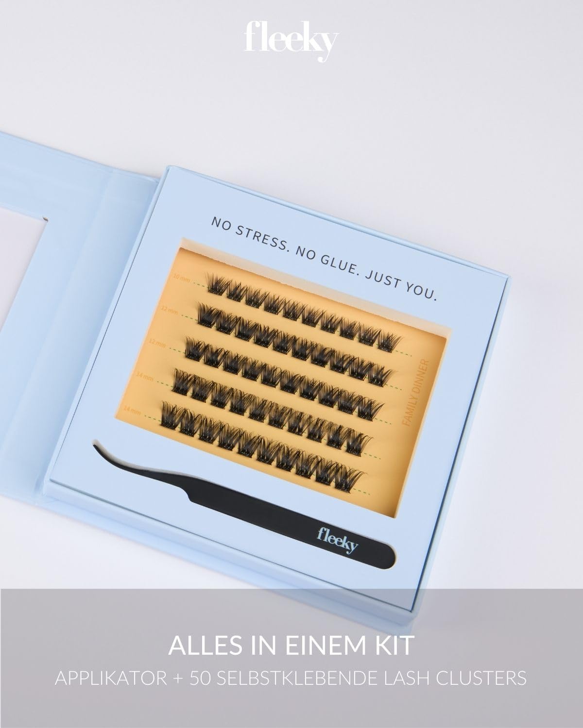 Fleeky Press On Lashes Glam – selbstklebende Wimpern ohne Kleber – Pre Glued Cluster Lashes für voluminösen Look mit bis zu 3 Tage Halt (Family Dinner)