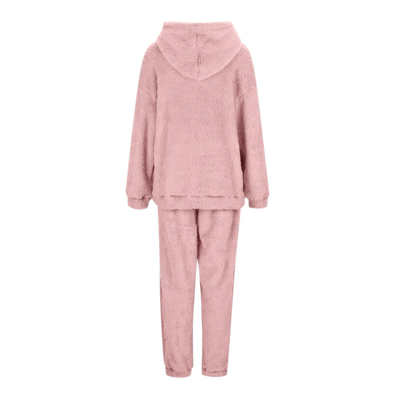 Completo da Donna in Due Pezzi per La Casa, con Cappuccio, Maniche Lunghe, E Pantaloni Casual, Tinta Unita, Autunno Inverno Maglietta Natale Bambina Pigiama Lunghe Lungo Estivo Curvy