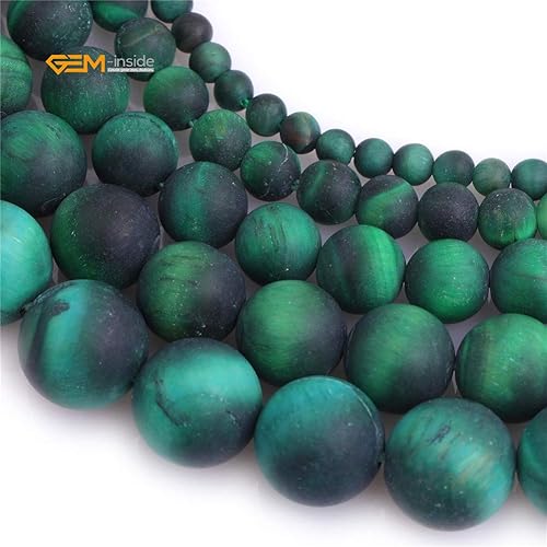 Miniatura 7 de GEM-Inside - Cuentas redondas de piedra natural de 0.394 pulgadas (0.394 in) con ojo de tigre verde esmerilado, mate, sin pulir, para hacer joyas,