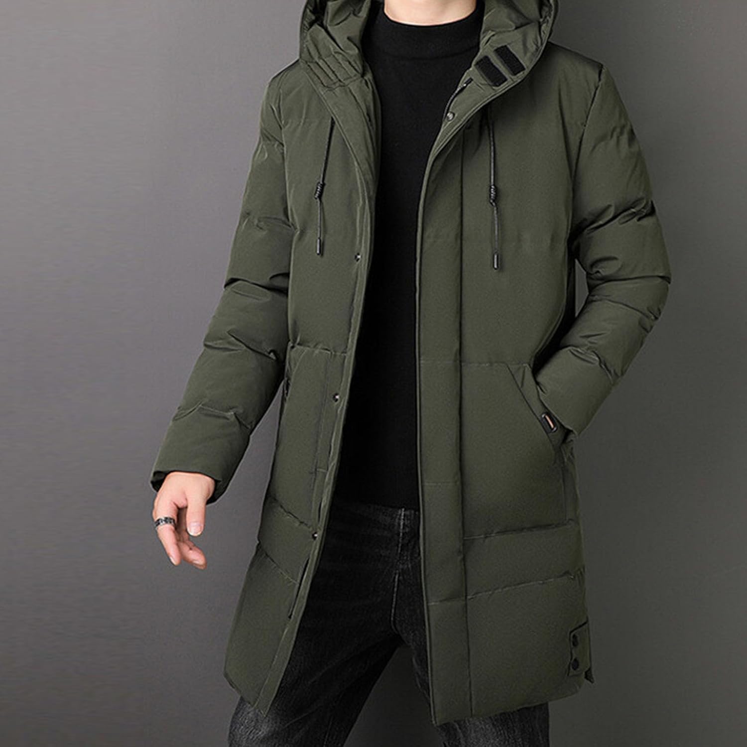 Chaqueta de Invierno Gruesa para Hombre Impermeable a Prueba de Viento Gruesa cálida con Capucha Larga Parka Chaqueta Cortavientos de Longitud Media