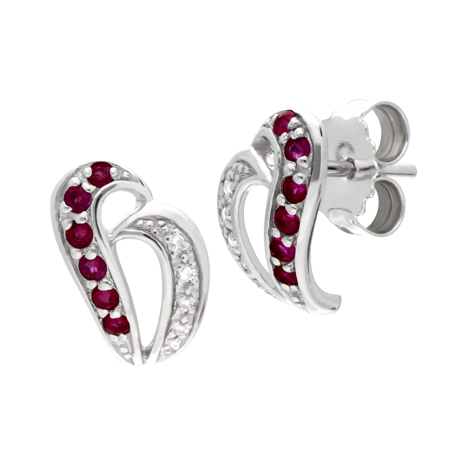 Ivy Gems 9K White Gold Ruby & Diamond Heart Stud Earrings