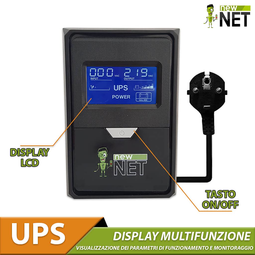 new net ups/Stabilizzatore di Corrente e Tensione per Console Computer Gaming Xbox PS5 PS4 Presa shuko 2 uscite con Display [ 500 VA - 350 W - 2 Prese Schuko ]