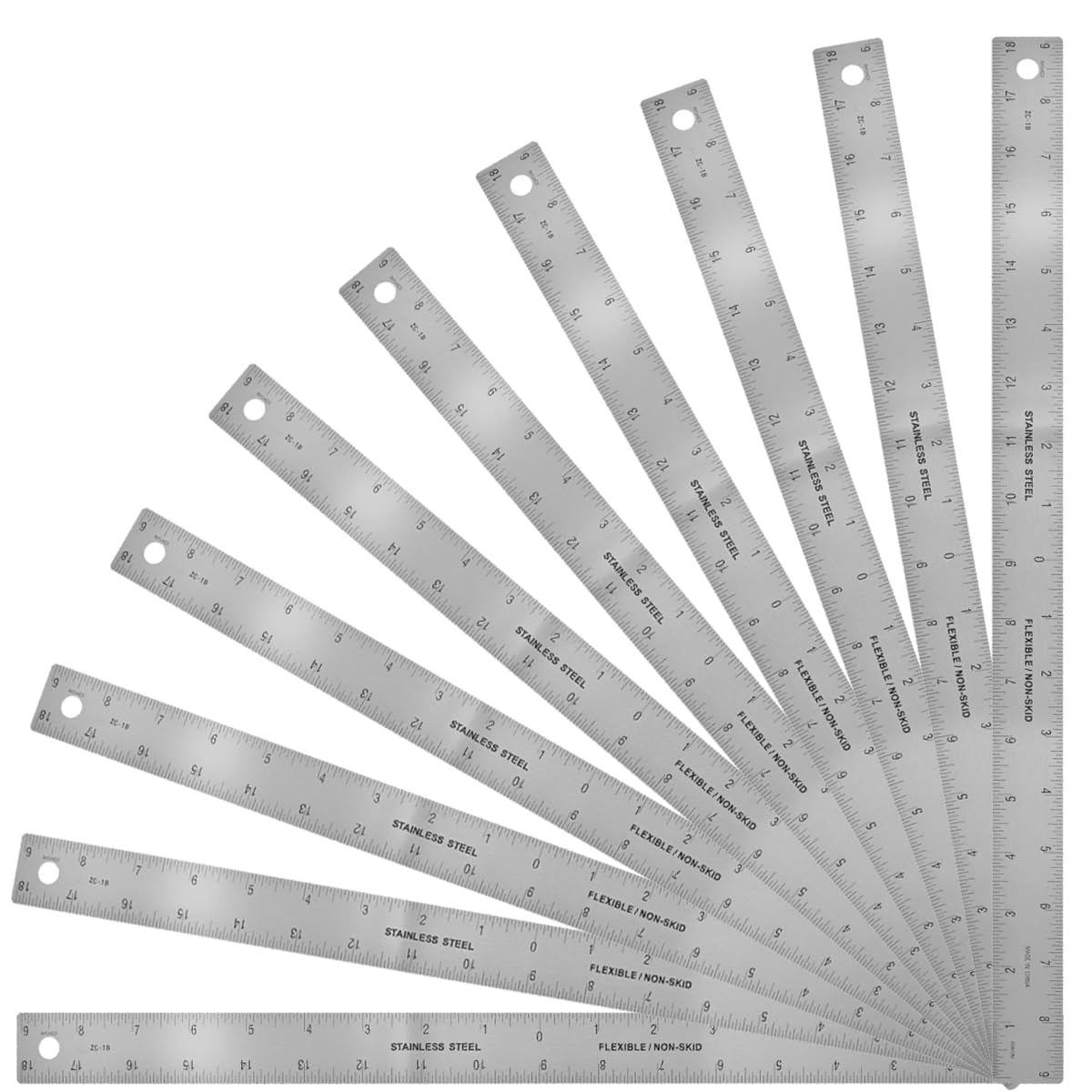 Westcott 45,7 cm Edelstahl-Lineal-Set mit rutschfester Korkrückseite, geätzte Markierungen, 10 Stück (ZC-18)