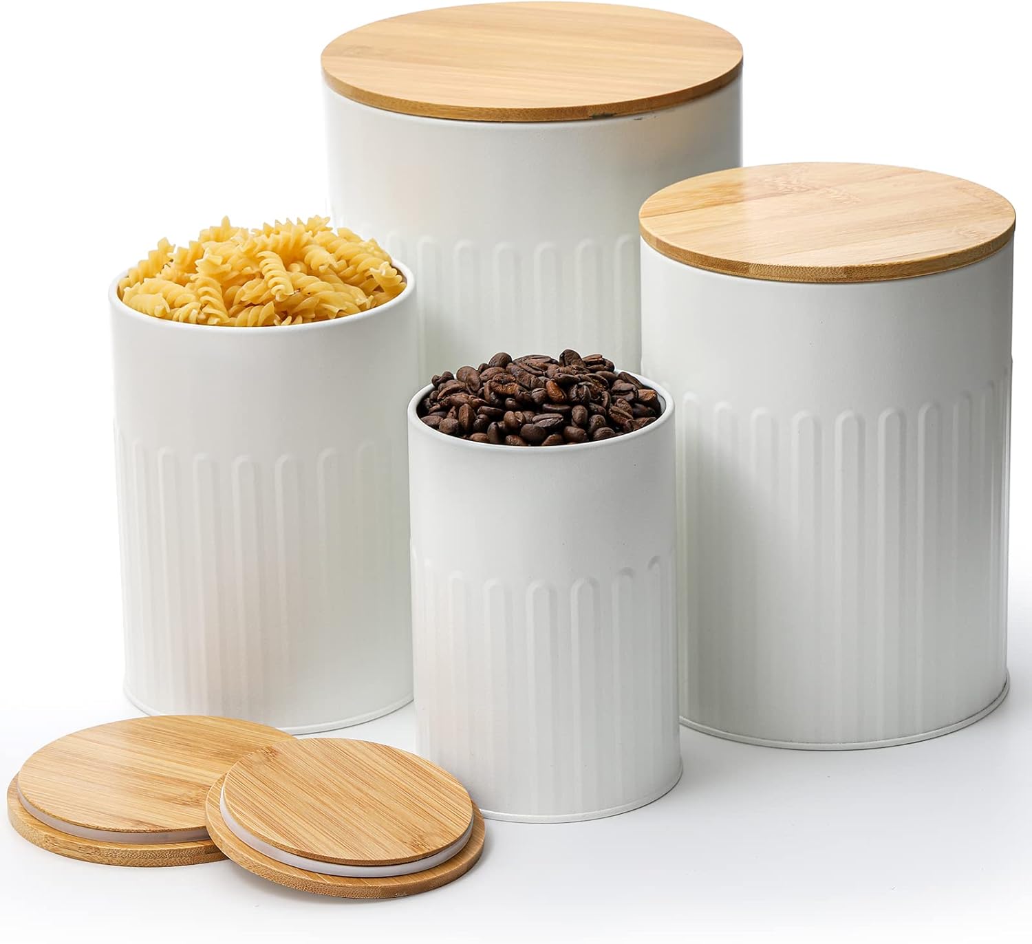 ZENFUN Set of 4 Metal Canisters Set for Kitchen Counter, Airtight Coffee and Sugar Canister set, Flour and Sugar Containers, Coffee Jars, 115/68/44/28 OZ