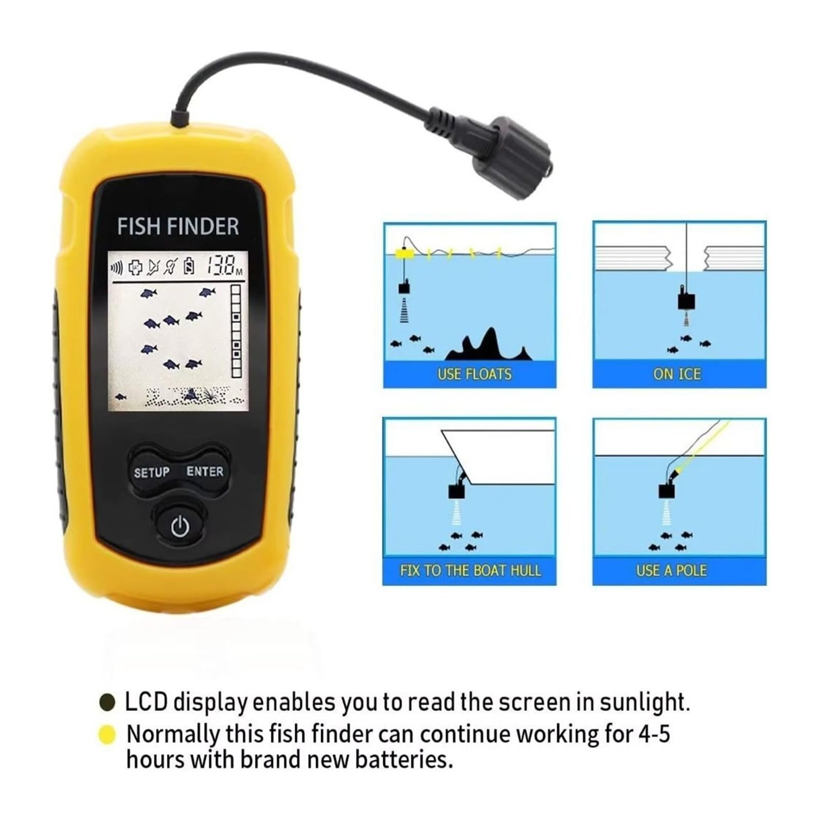 Ecoscandaglio, Ecoscandaglio portatile per pesci con schermo LCD, ecoscandaglio calcinabile per