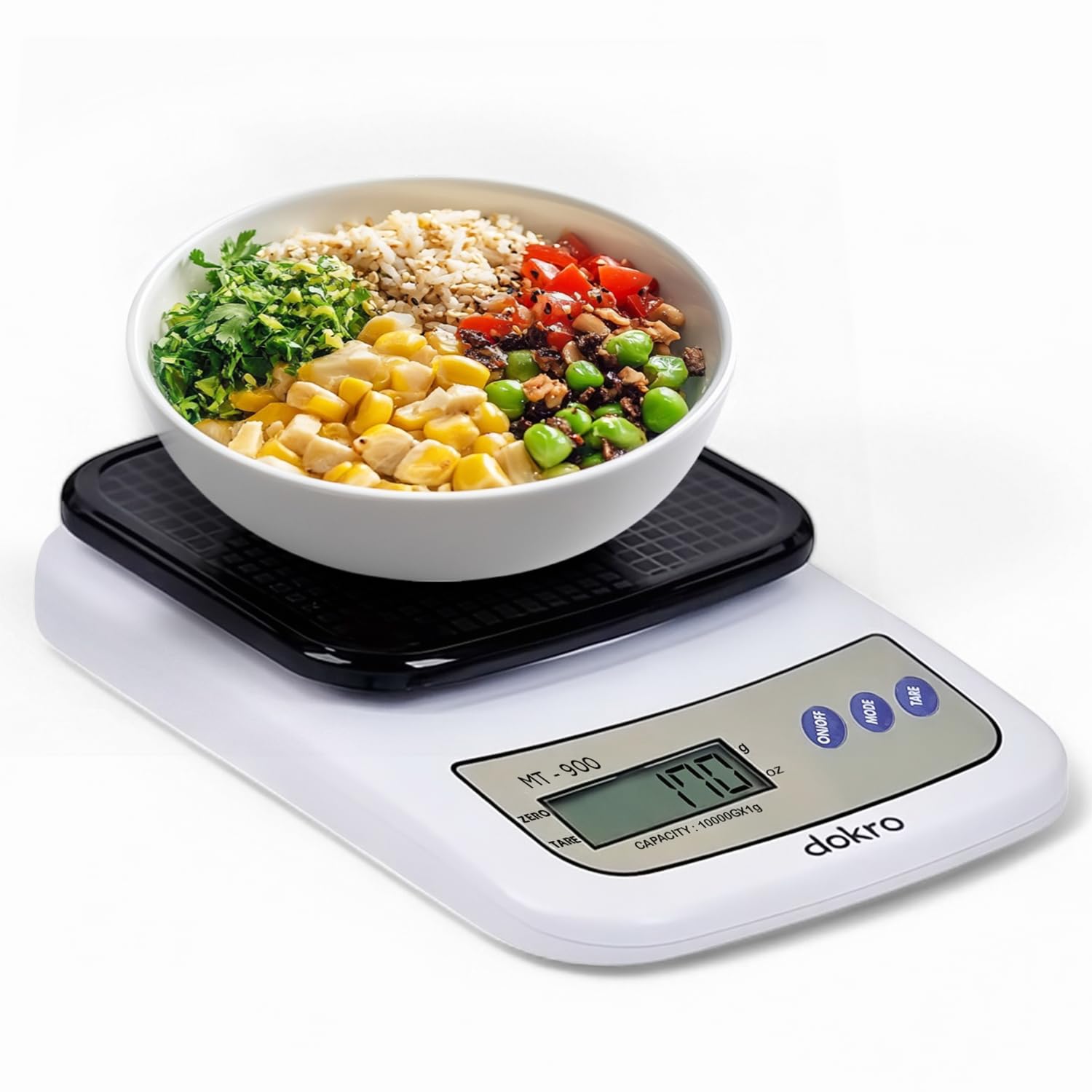 Dokro Portable Digital Weighing Scale for Kitchen(LCD, White), Kitchen Scale with High-Precision Sensors, TARE Functionality, 1g-10kg Range, Includes 2 AAA Batteries