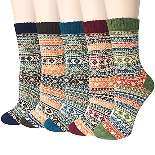 Loritta Wool Socks for Women Warm Winter Socks Knit Crew Calf Hiking Boot Sock Stocking Stuffers Gifts,Line Cross Style