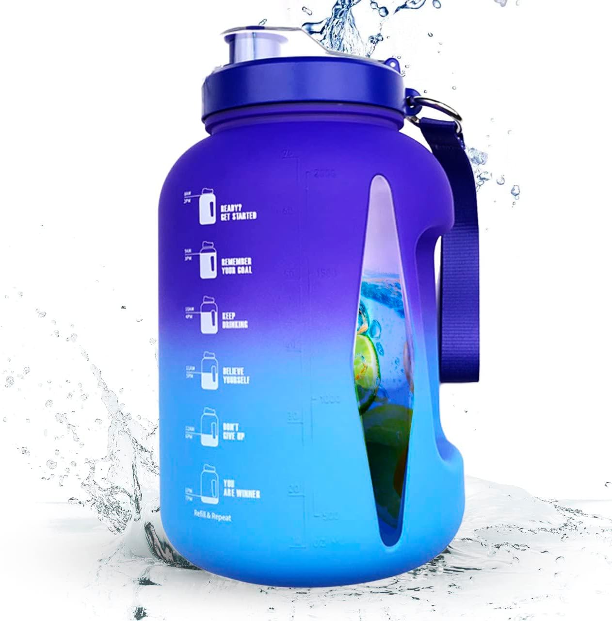 Half Gallon Water Bottle with Time Marker 2,2L