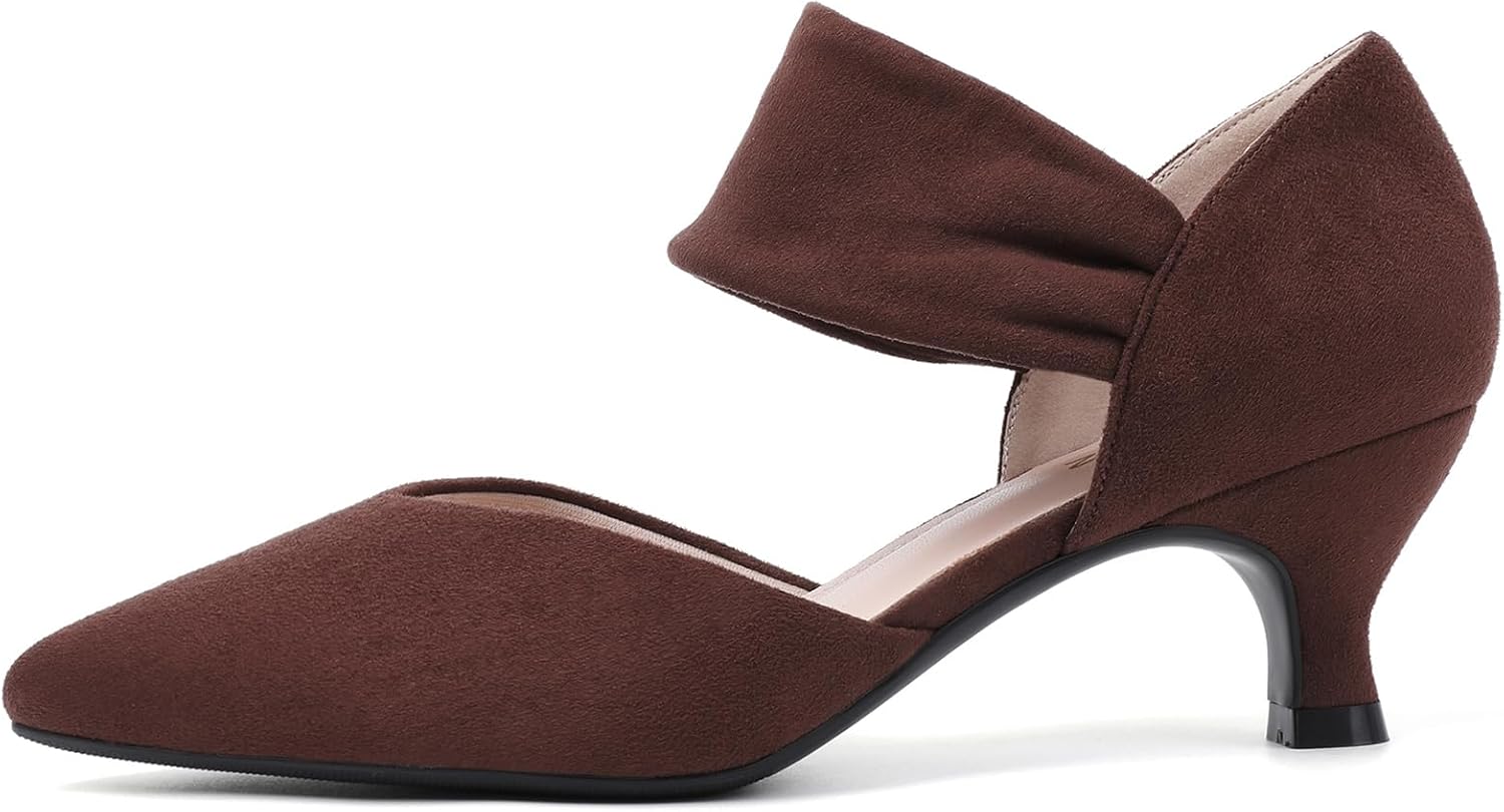 RIBONGZ Kitten Heels for Women Closed Toe Comfortable Low Heels Pointed Toe Sexy Slip on Pumps Bridal Party Dressy Shoes - Image 4