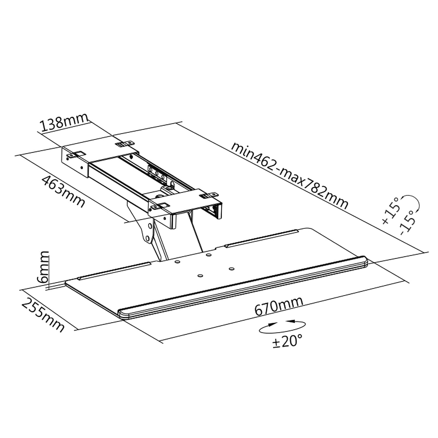 Maclean MC-757 Soporte de Teclado y ratón para Escritorio 67 cm Superficie