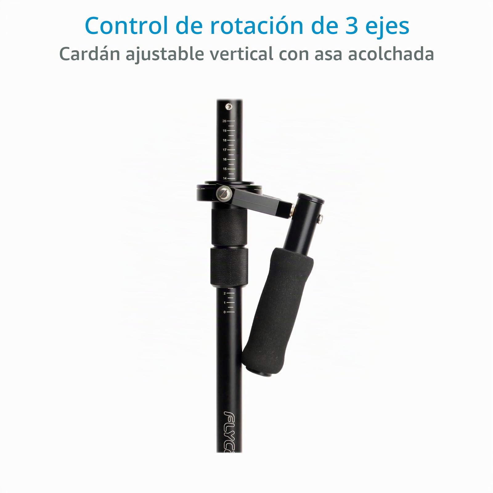 FLYCAM Estabilizador de cámara de vídeo Manual Redking, 0,8-7 kg | Placa de liberación rápida tipo dovetail con gimbal de 3 ejes; poste telescópico de 55 a 82 cm con escala láser.