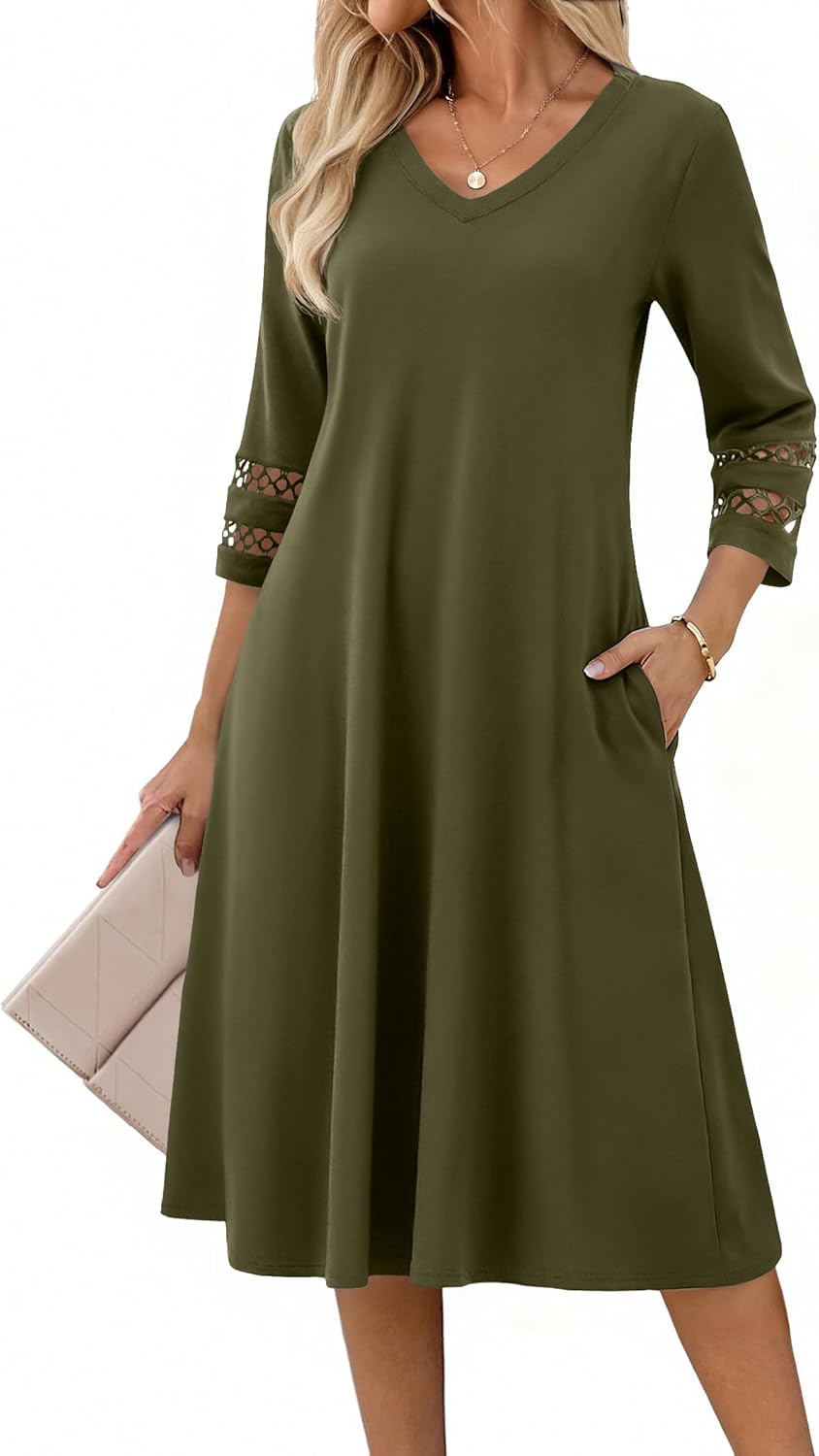 Zeagoo Women Casual Dress 3/4 Sleeve Casual Loose Midi Dress