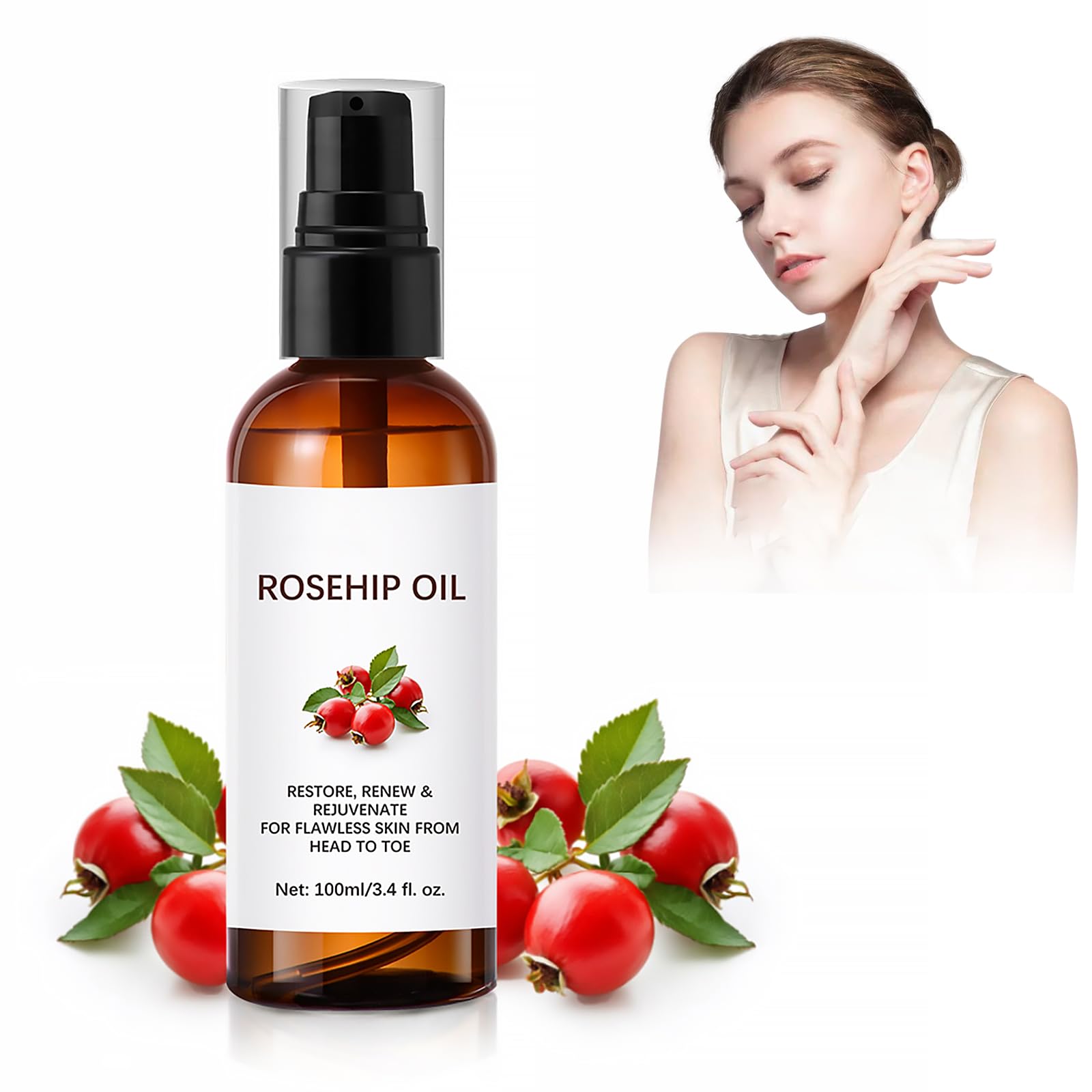 Rosehip Oil For Face,Rosehip Oil Organic,Rose Hip Oil for Skin Rosehip Oil the Ordinary Rosehip Oil Rosehip Oil for Skin Nails and Hair for Nourishment Dryness and Fine Lines (100ml)