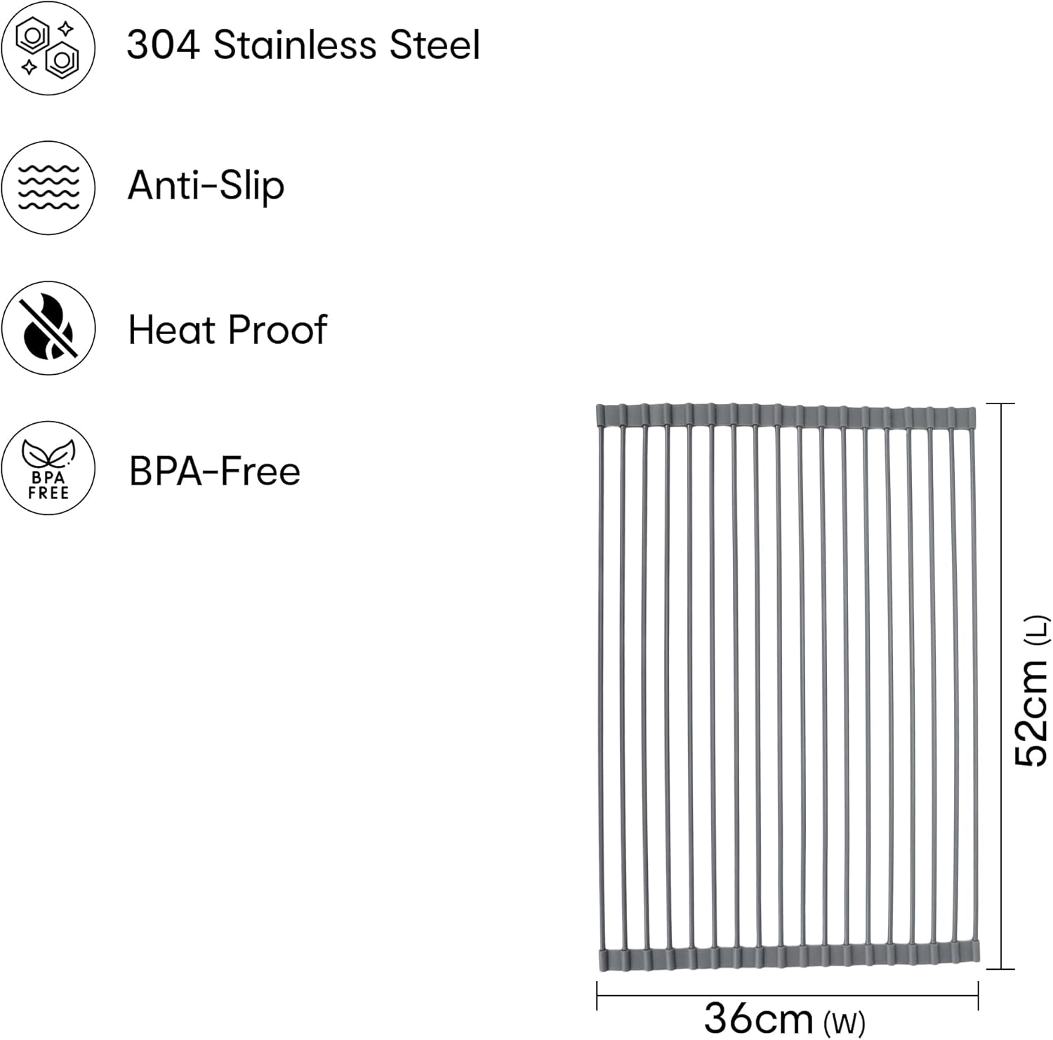 Over Sink Dish Rack | for Kitchen Organisation | Rust-Resistant and Anti-Slip | BPA-Free | 52cm (L) x 36cm (W) (1 Pc)