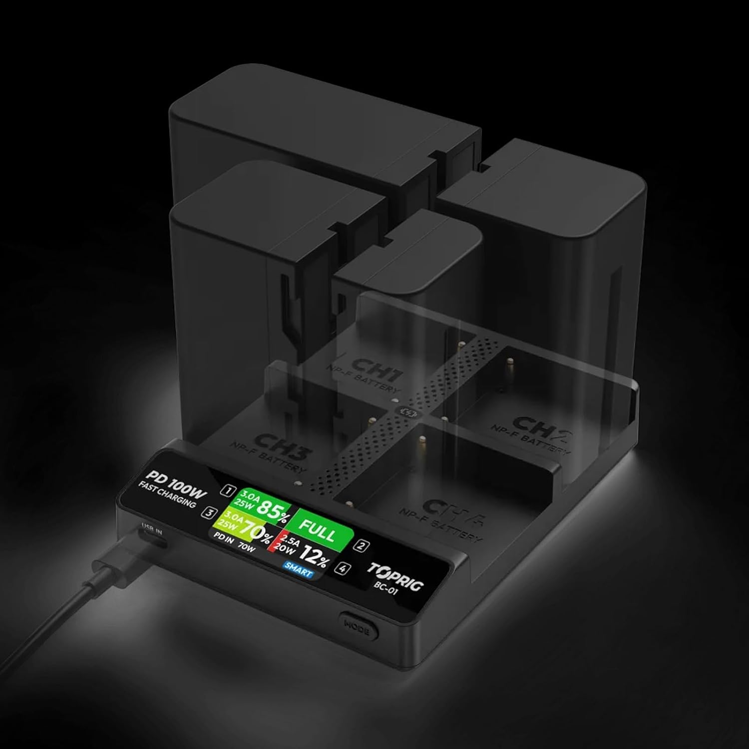 Accsoon TOPRIG 100W 4-Channel NP-F Fast Charger with LCD Display Compatibility with NP-F550 NP-F750, NP-F970 and Other Corresponding NP-F Series