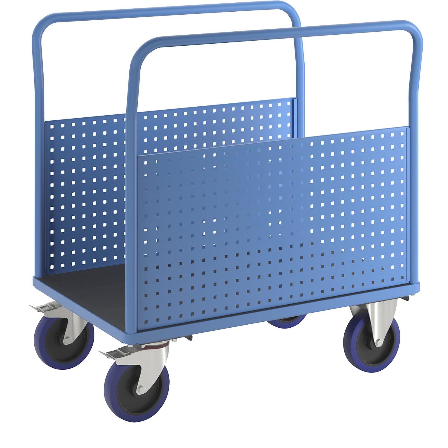 eurokraft pro | Plattformwagen | Mit 2 Lochblechseitenwänden, LxB 1050 x 700 mm, Vollelastik