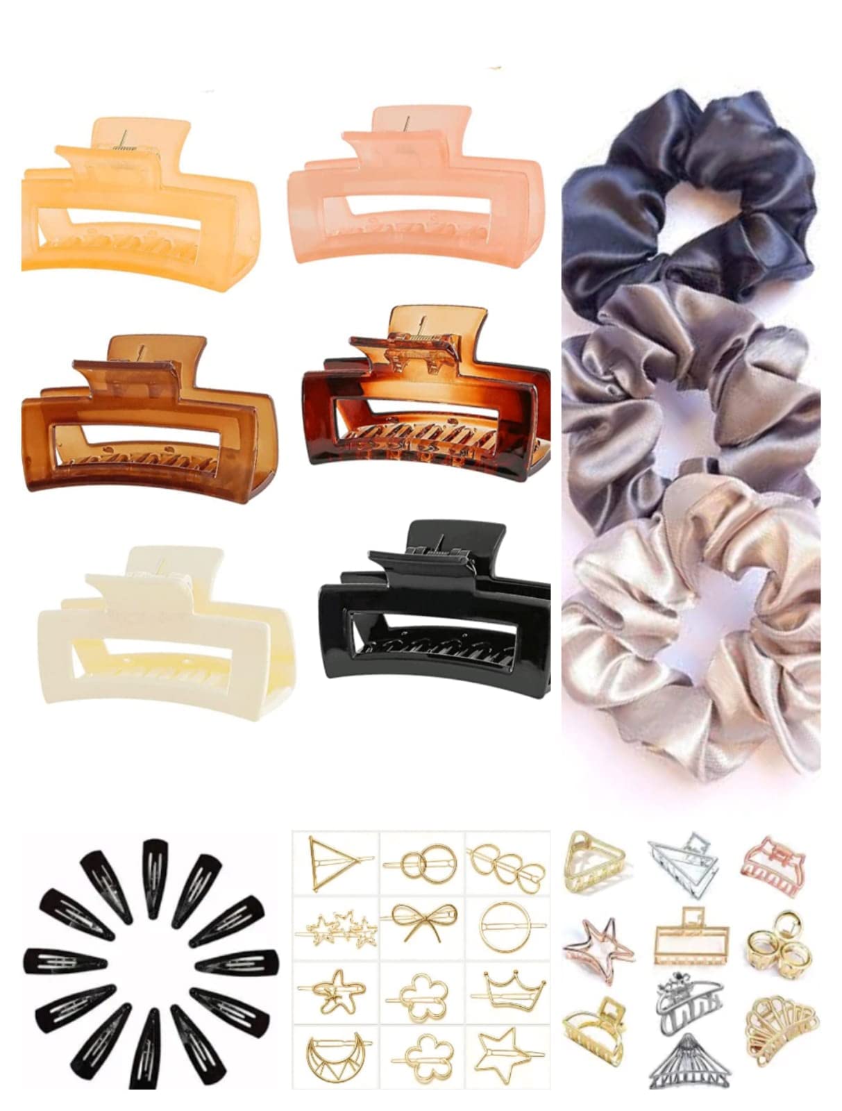 Snowpearl 20 Pieces Hair Accessories Combo – Hair Scrunchies | Large Hair Claw | Tic Tac Hair Clips | Golden Hair Clip | Medium Metal Hair Clutcher – Multicolor for Women & Girls