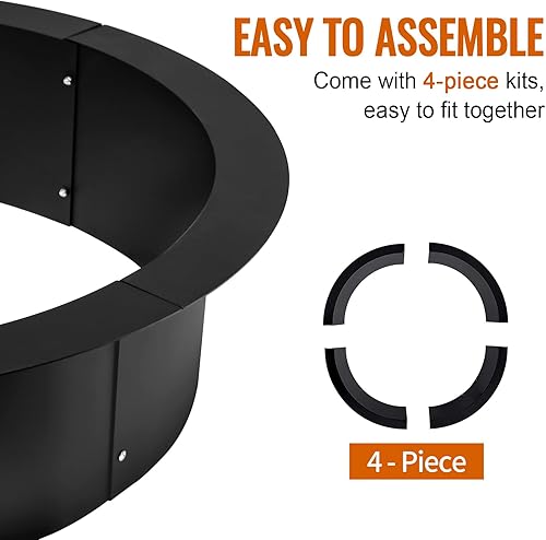 Miniatura 6 de Anillo para hoguera, revestimiento redondo de acero para hogueras de 45 pulgadas, acero sólido resistente, inserte el anillo de fogata de bricolaje