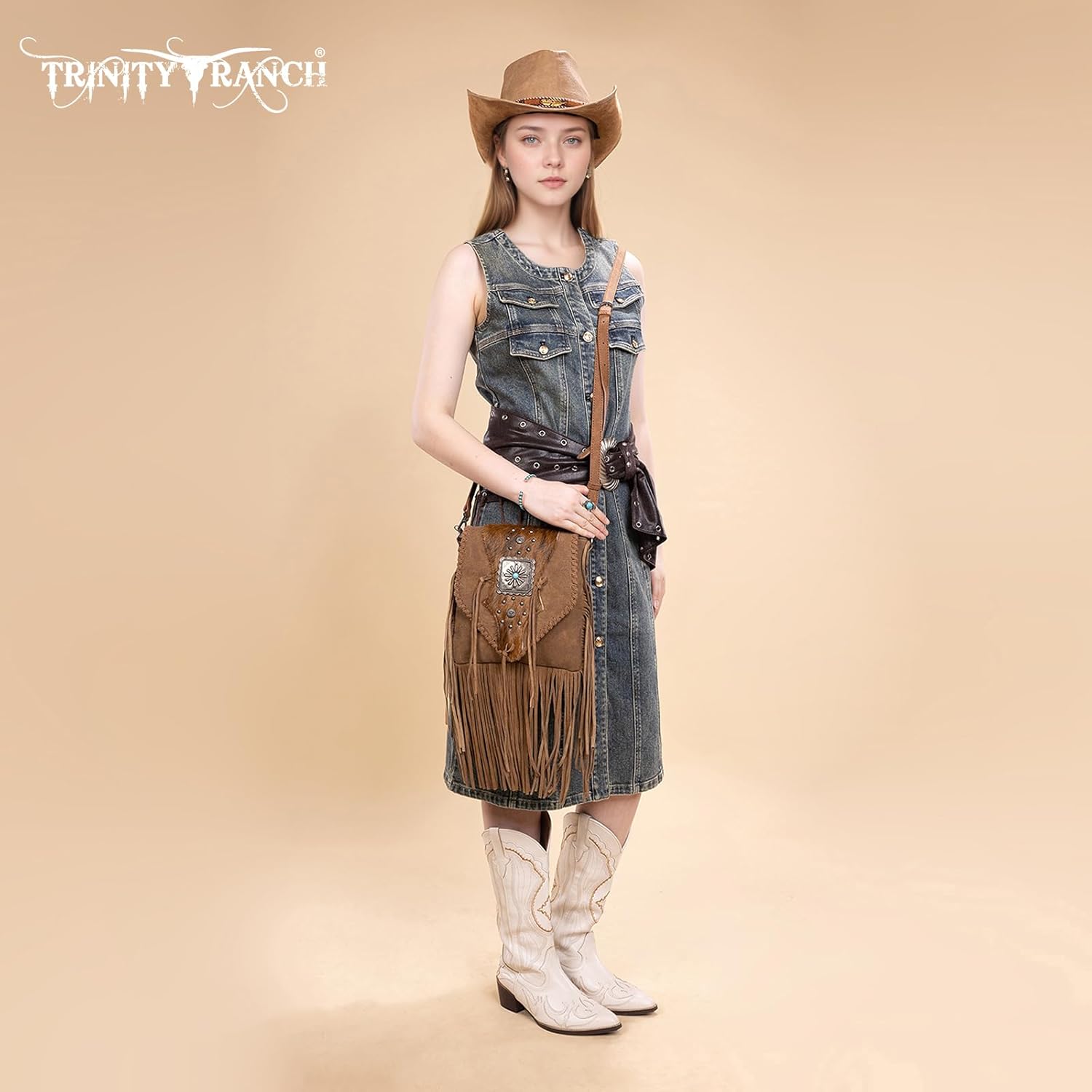 Trinity Ranch Crossbody Bags for Women Fringe Hair-On Cowhide Westen Purse - Image 2