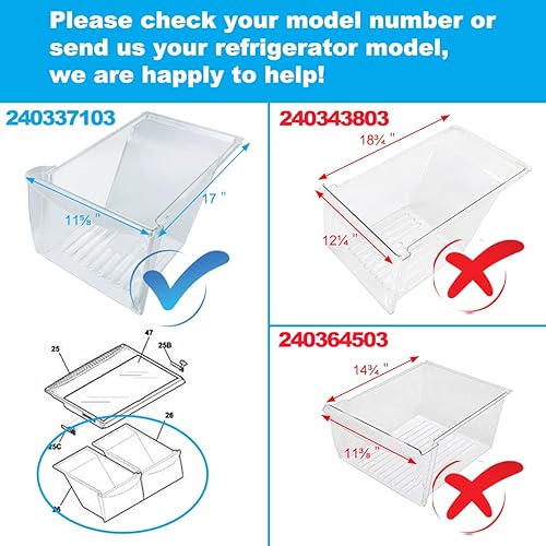 Miniatura 3 de Siwdoy Paquete de 2 cajones mejorados 240337103 compatibles con refrigerador Frigidaire Kenmore 240337102, 240337105, 240337107, 240337108