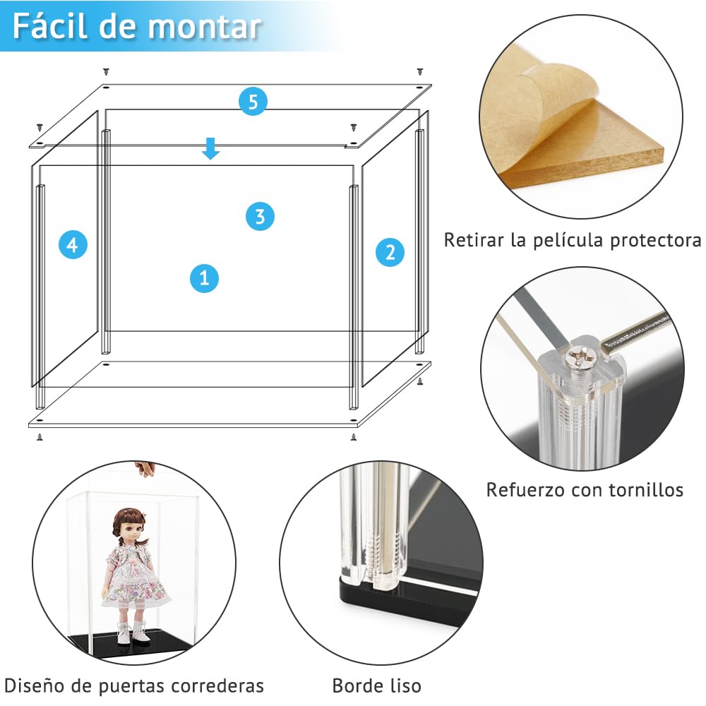 Acrílico Vitrina Cristal Caja (37 x 30 x 51 cm) para 50cm Figura 1/4 - Metacrilato Expositor para Coleccionables