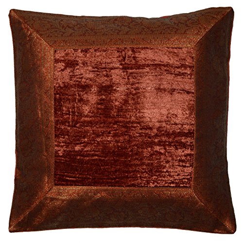 Housse de coussin décorative en velours brocart Asiatique Indien Oriental, 40 x 40 cm, Coton, Hell Weinrot, 40 x 40 cm