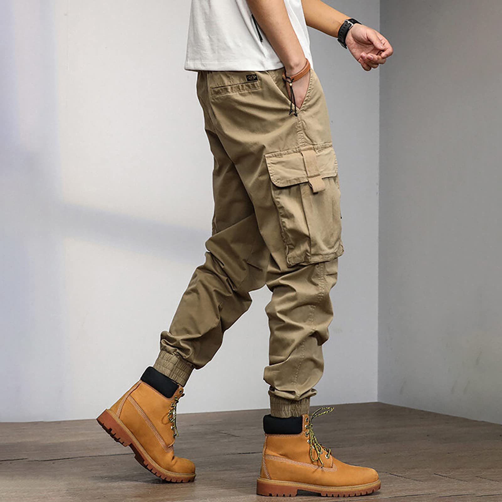 Pantalones cargo para hombre, pantalones de chándal para hombre, de algodón, pantalones de deporte, informales, holgados, pantalones de ocio, cintura elástica con cordón, pantalones de chándal con
