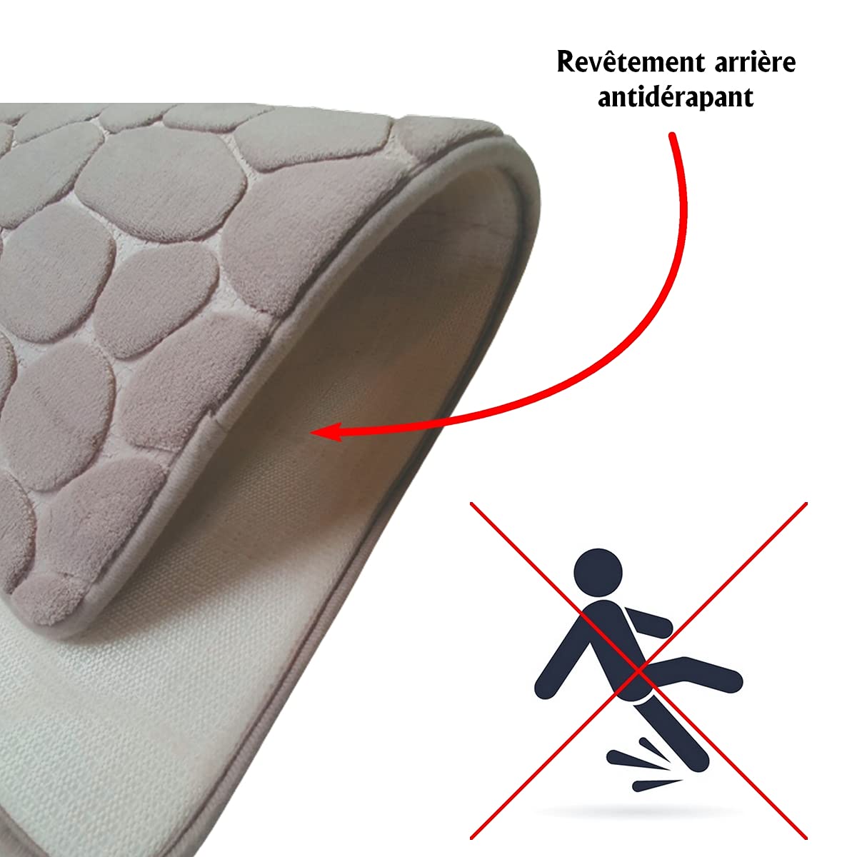 MadeInNature Tappeto in microfibra per bagno, antiscivolo in memory foam, disegno Galet 50 x 80 cm, colore nero, grigio scuro, talpa, blu anatra, fucsia (talpa, 2)