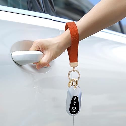 Miniatura 4 de Weixiltc Llavero de cuero con 2 llaveros y anillo en D antipérdida, llavero para mujer