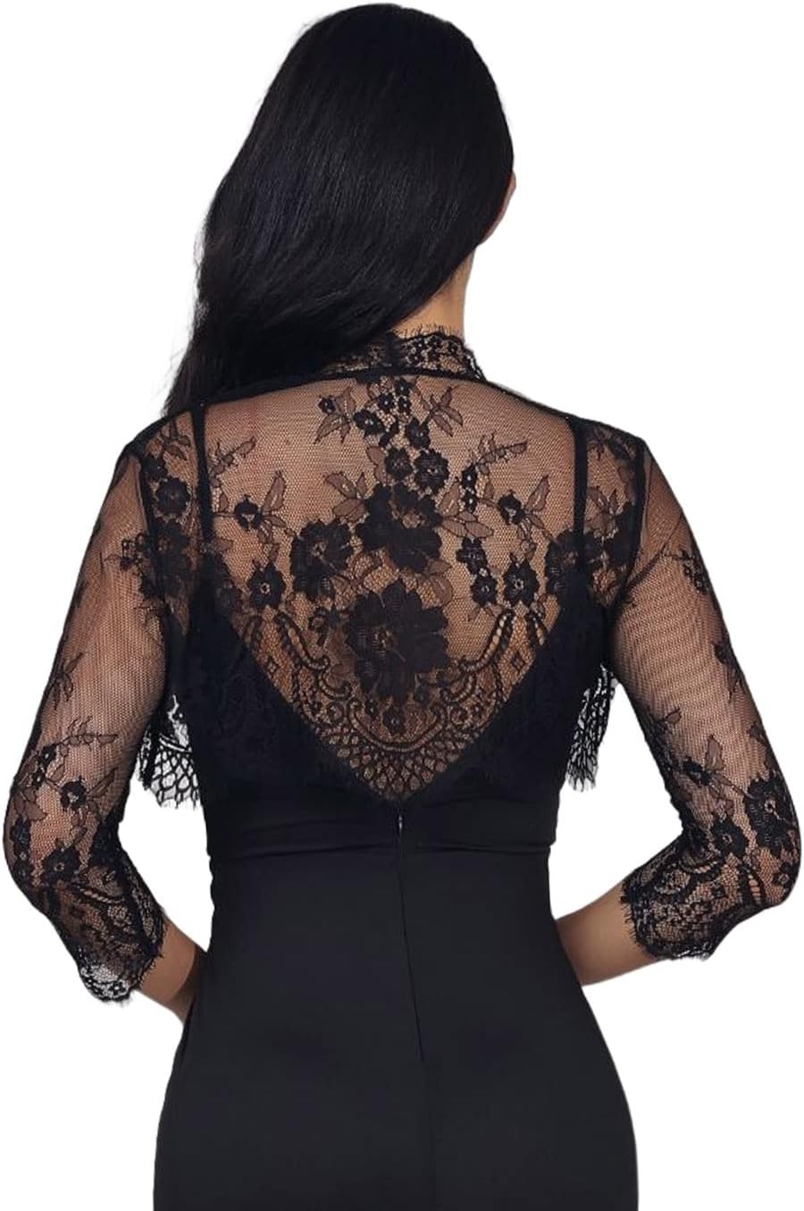 Unicra Wedding Bride Lace Shrugs for Women 3/4 Sleeves Lace Bolero Jackets for Evening Dresses Bolero Shrugs Top for Dresses