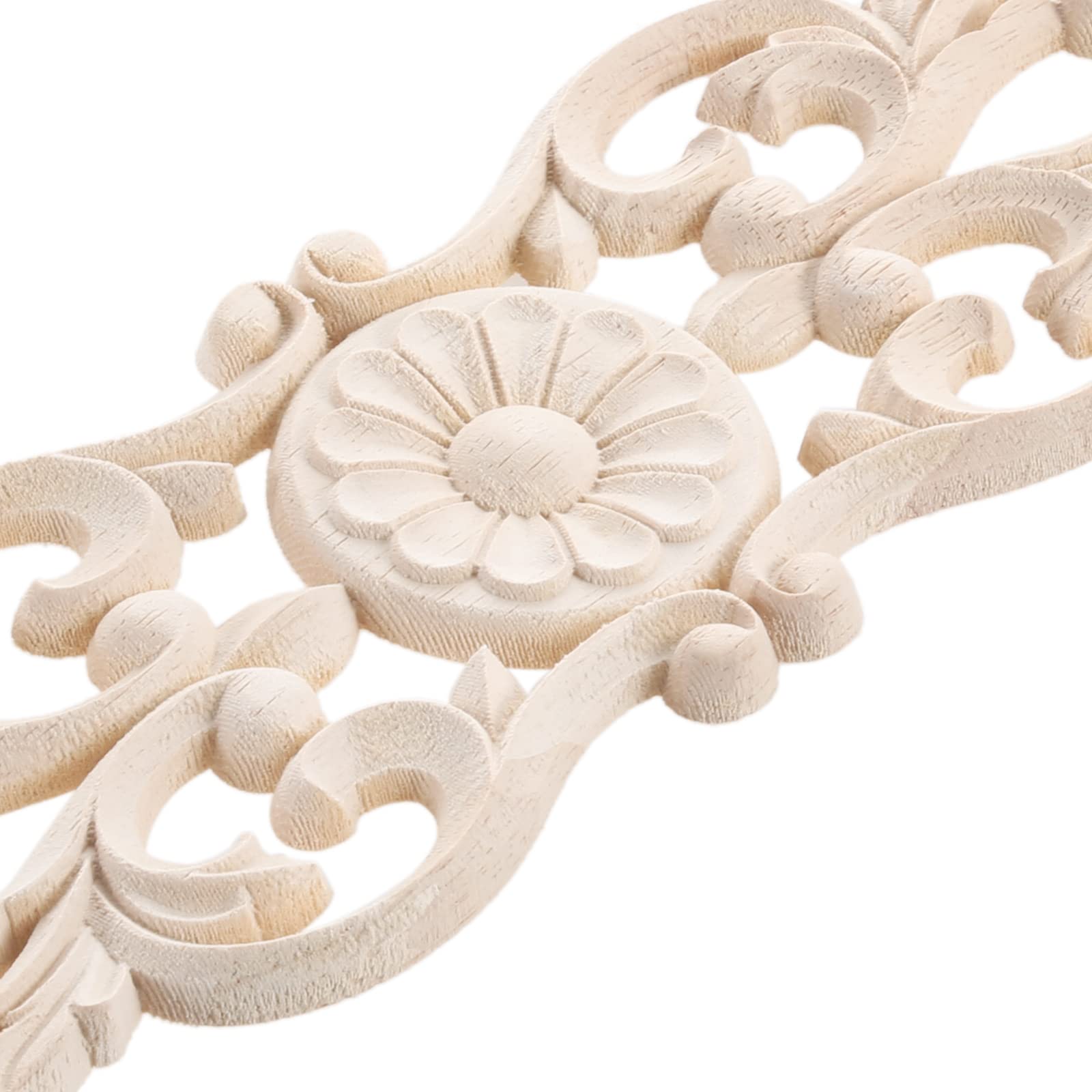 MUXSAM Wood Carved Onlays, 2Pcs Unpaint Decorative Appliques, Long Furniture Carving Decals for Cabinet Mirror Dresser Wall Closet Cupboard Bed Furniture Piece DIY Project, 32x8cm/12.6"x3.2"