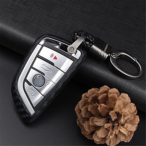 M.jvisun Soft Silicone Rubber Carbon Fiber Texture Cover Protector For Bmw Key Fob, Car Remote Key Fob Case For Bmw 2-Series 3 5 6 7 Series M5 X1 X2 X3 X5 X5M X6 X6M - Black - Weave Keychain #TOP6