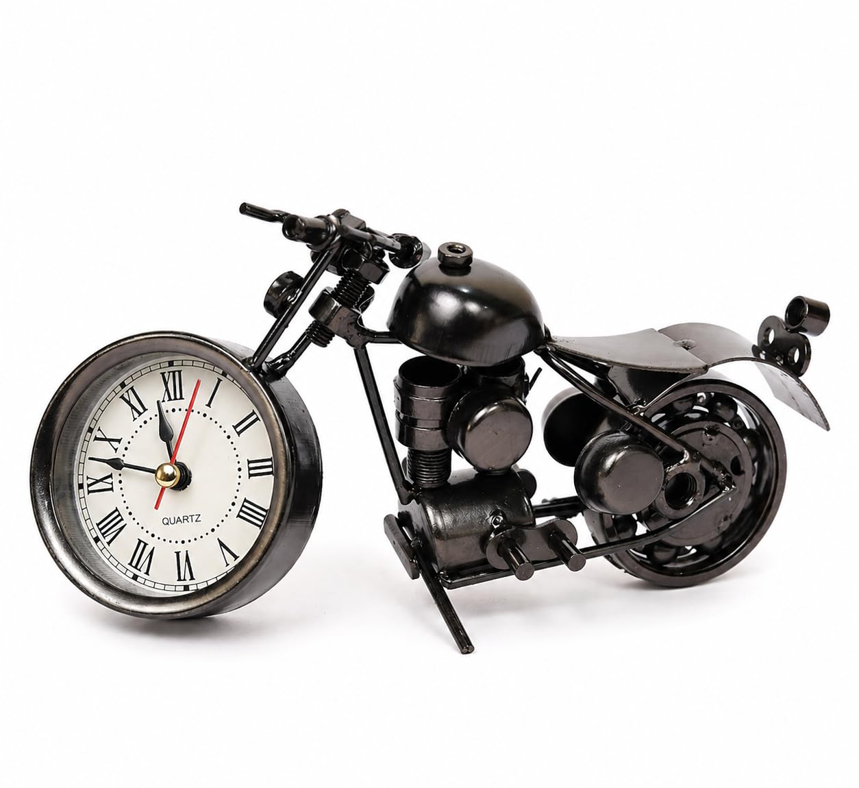 URBANVIBE HANDICRAFTS Vintage Royal Bullet Motor Bike with Antique Clock, Rustic Iron Metal Decor Showpiece for Study Table, Desk, Office, Gifts.