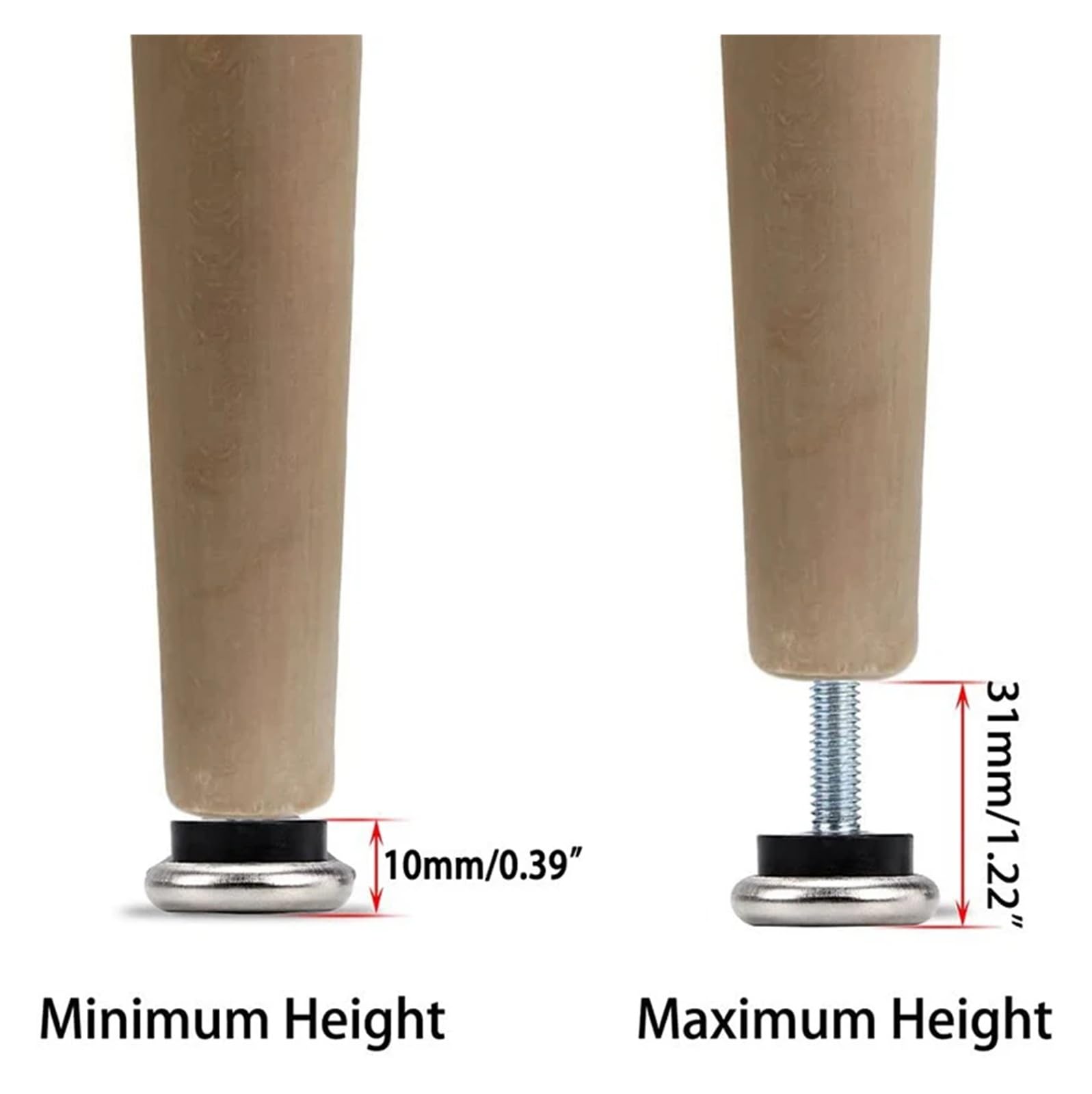 12 Almohadillas deslizantes de Fieltro for Patas de Mesa de Muebles, M6, niveladores Ajustables con Tuerca en T, Deslizadores y Protectores for Pisos de Madera.