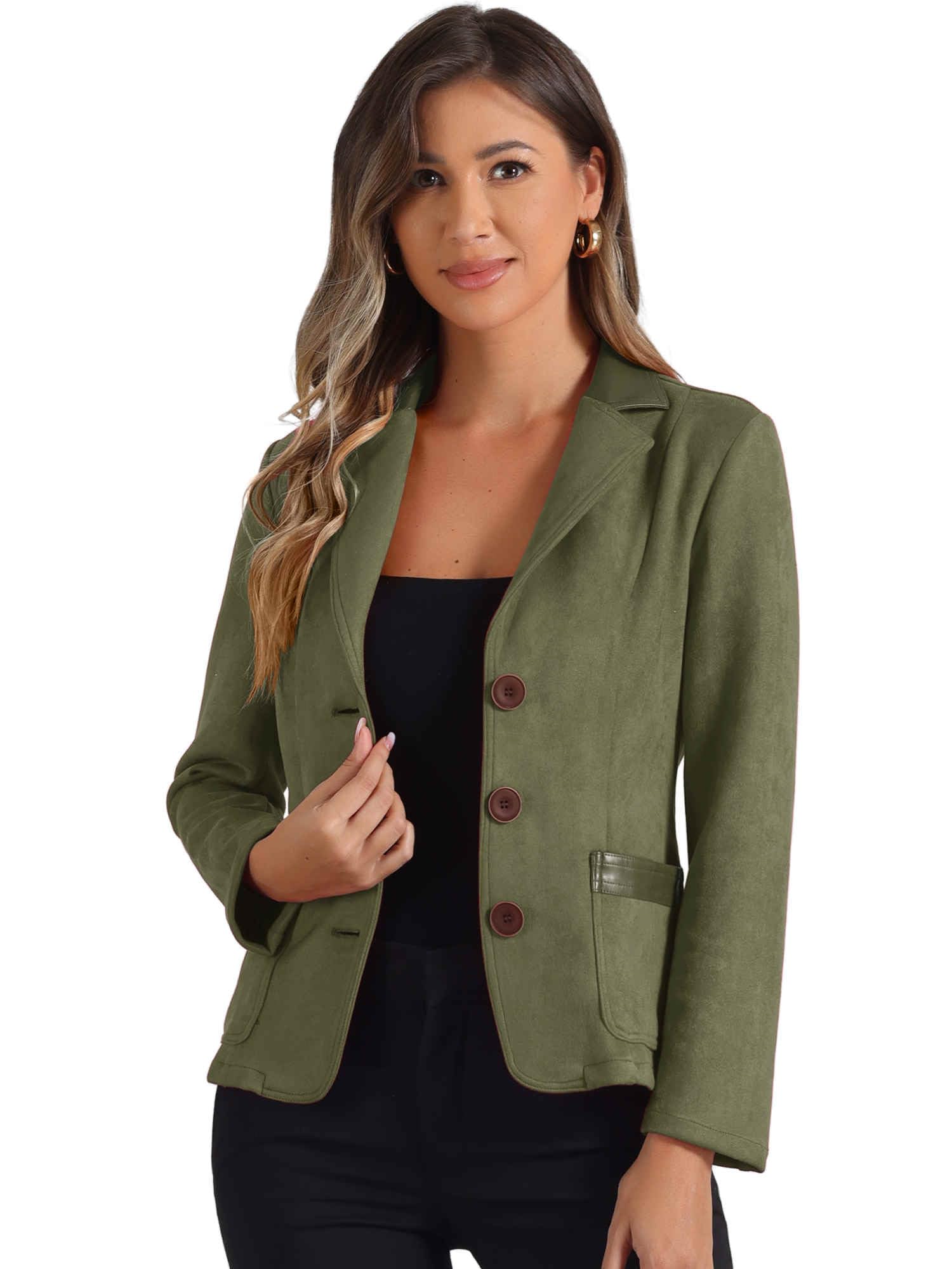 Allegra K Faux Suede Blazer for Women Lapel Collar Button Front Long Sleeve Jacket Casual Office Wear