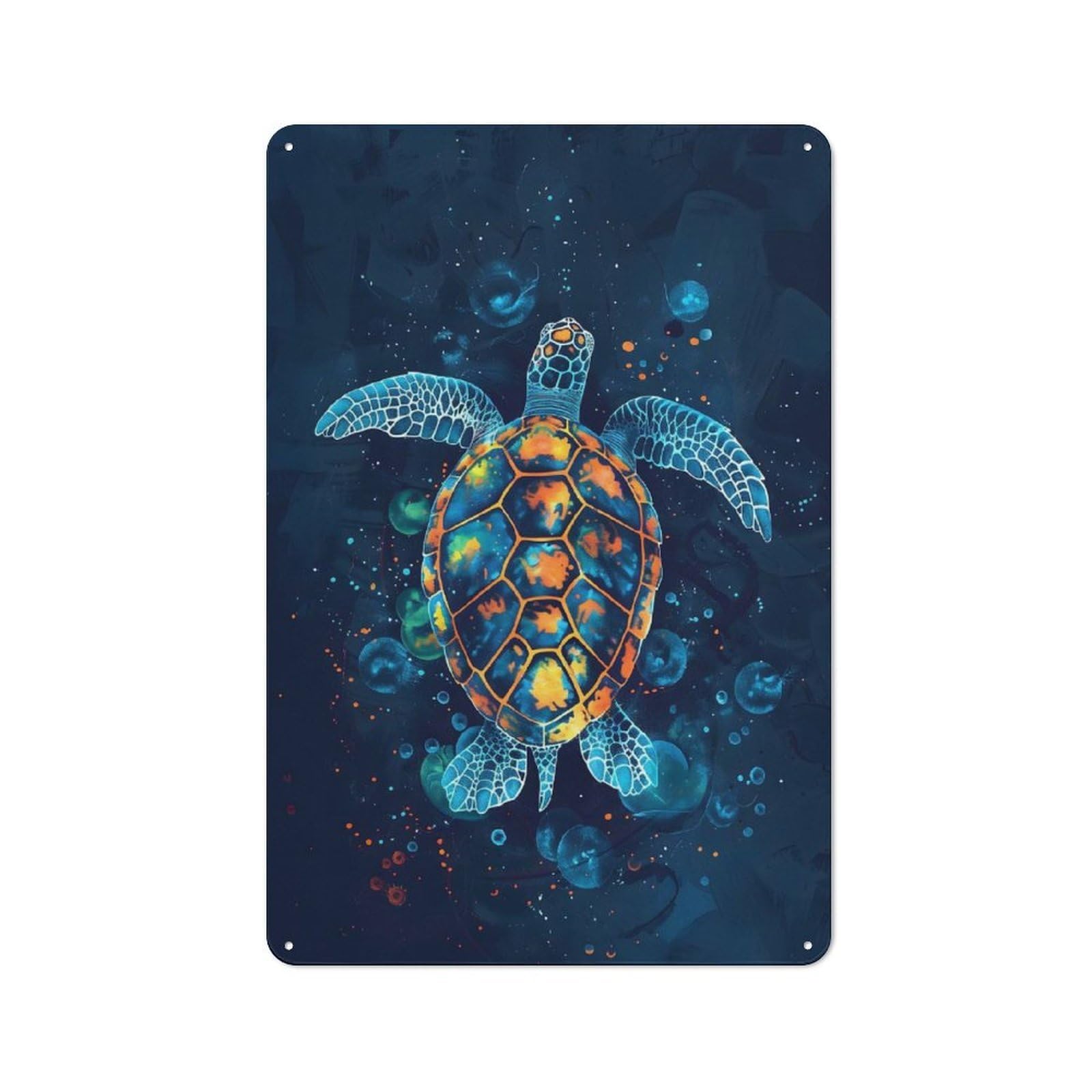 Junmoney Sea Turtle Watercolor Metal Wall Sign 30X20cm, Retro Decor For Garage Wall, For Kitchen, Dining Room And Home Bar Wall Decor