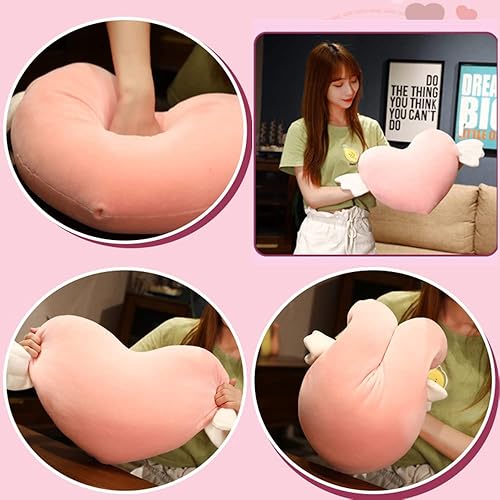 Miniatura 8 de Almohada de felpa en forma de corazón con alas de ángel, cojín de corazón rosa suave, almohada de juguete, regalo para el día de San Valentín,