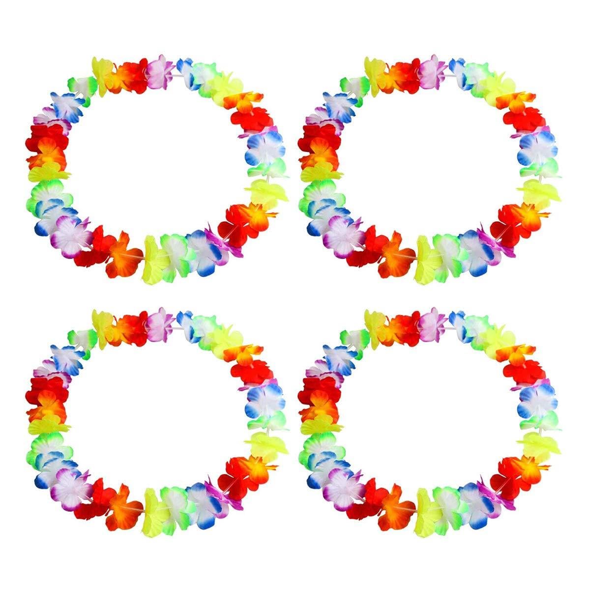 50Pcs Hawaiian Garlands Flower Lei Luau Hawaiian Necklaces for Tropical Beach Party Decorations Flamingo Party Supplies Hawaiian Fancy Dress for Adults Kids