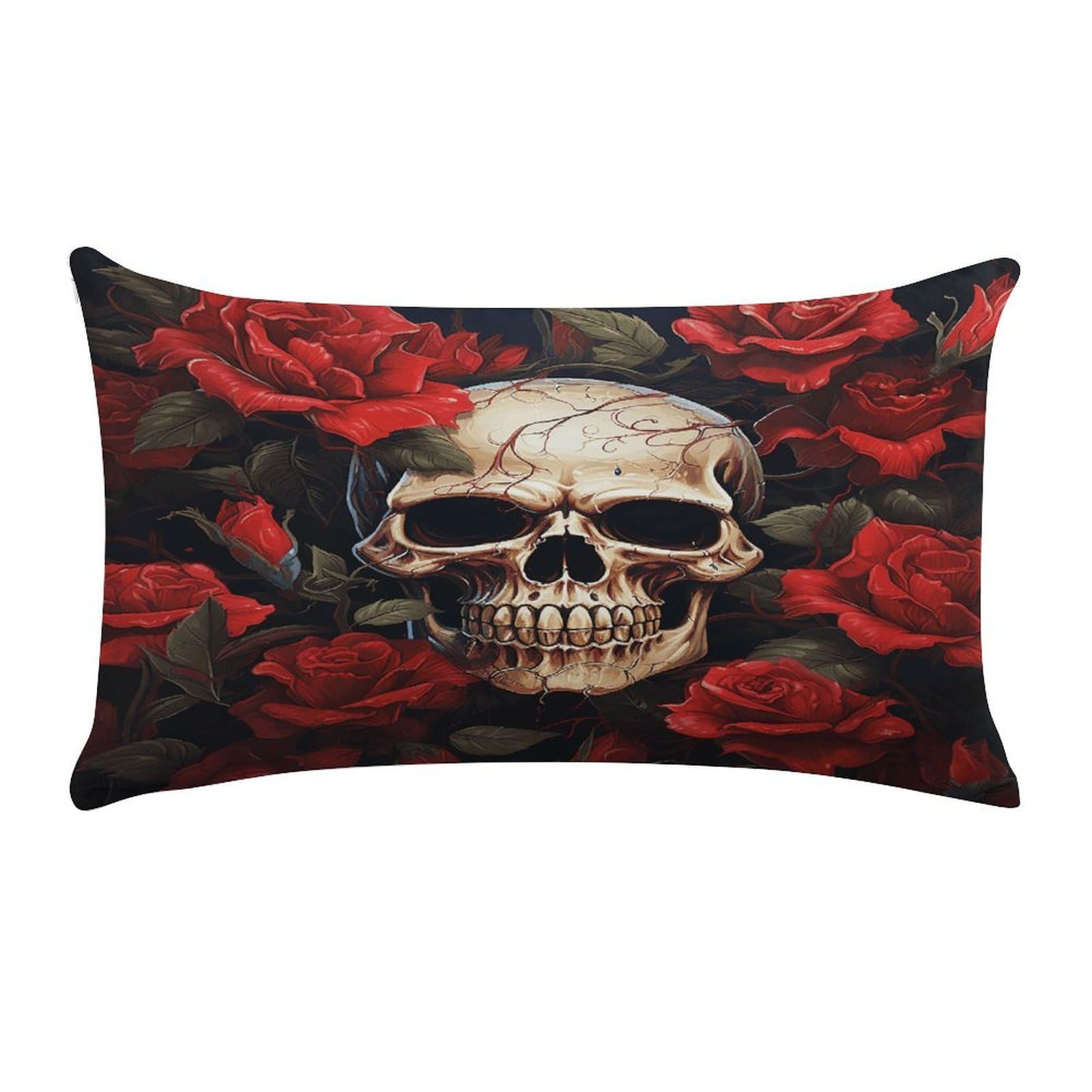 MUSM Skull Rose-Red Throw Pillow Cover Rectangle Short Plush Pillowcase Soft Luxury Decorative Lumbar Throw Pillow Case with Zipper Short Plush Cushion Cases 12 X 20 Inch