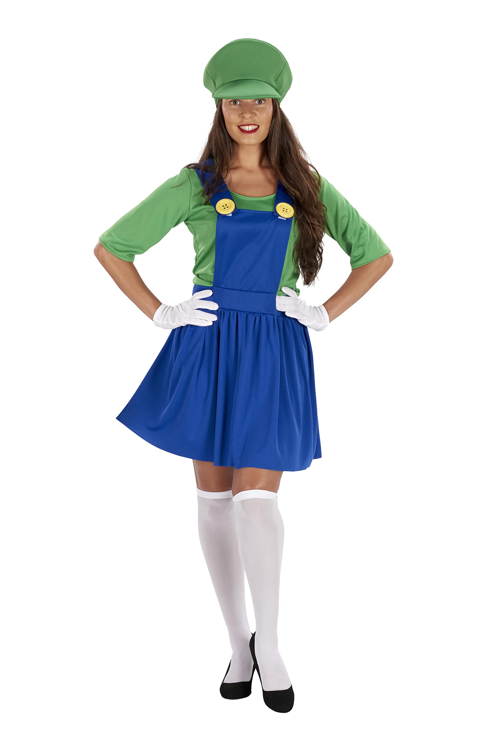 ORION COSTUMES Women's Retro Green Plumber's Mate Dress Video Game Fancy Dress Costume