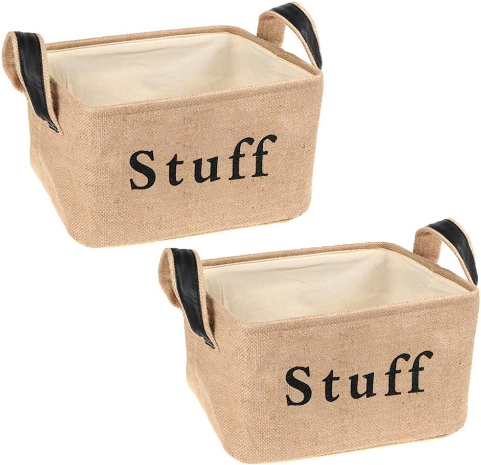 COMFECTO Set of 2 Medium Storage Basket, Heavy Duty Cubby Baskets with Handles, 14x10x8" Lightweight Foldable Collapsible Storage Bins for Baby Nursery Clothes Laundry Shoe Kids Room Toys Playroom