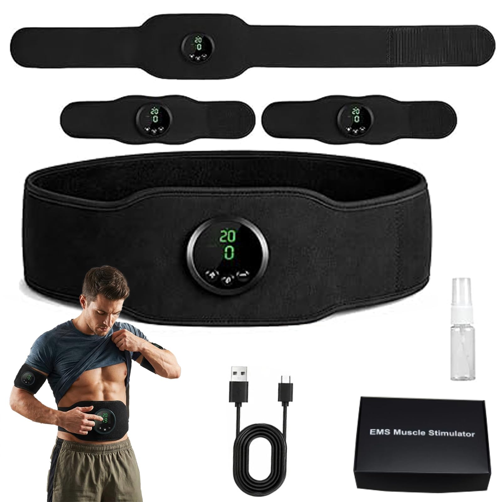 Next Gen EMS Muscle Stimulator and Muscle Fitness AB Belt, Rechargeable Adjustable EMS Muscle Toner Abs with 12 Modes & 19 Intensity, for Home Office Gym Workout